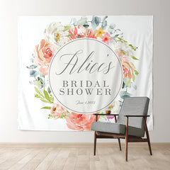 Lofaris Personalized Peach White Florals Bridal Shower Backdrop for Party