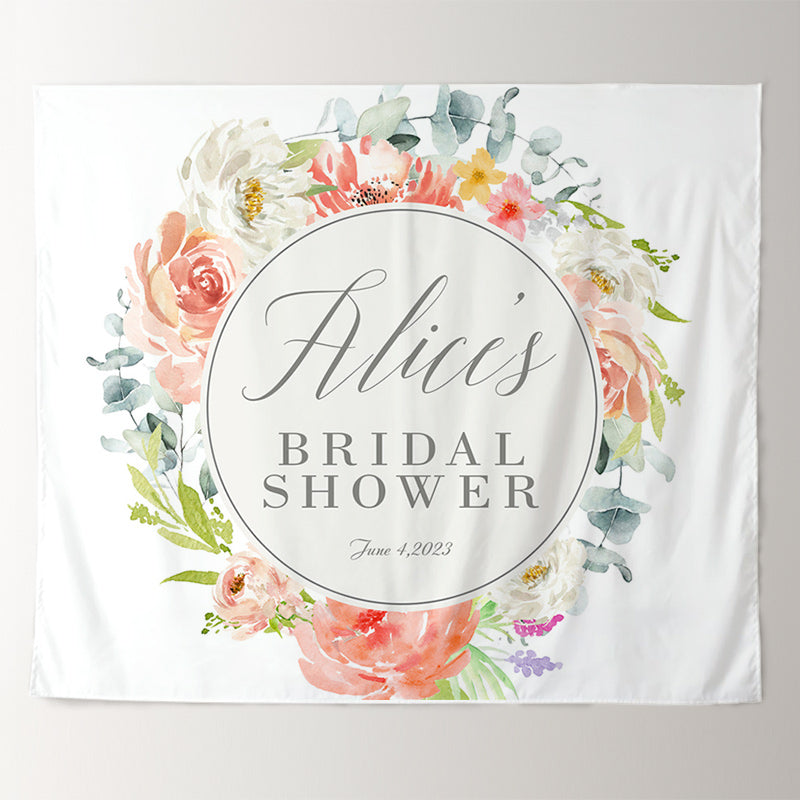 Lofaris Personalized Peach White Florals Bridal Shower Backdrop for Party