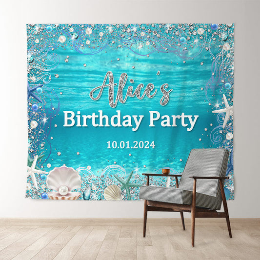 Lofaris Personalized Pearls Diamond Blue Sea Birthday Backdrop