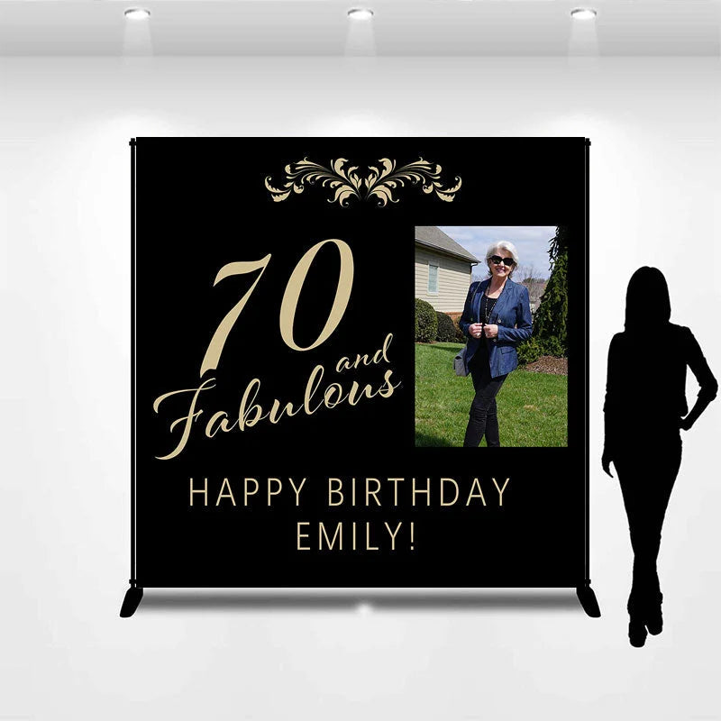 Lofaris Personalized Photo 70th Fabulous Birthday Backdrop