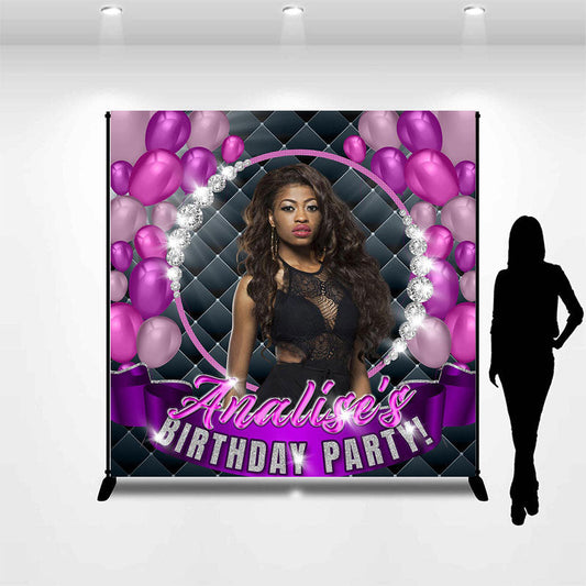 Lofaris Personalized Photo Black Purple Birthday Backdrop