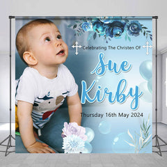 Lofaris Personalized Photo Blue Floral Bubble Baptism Backdrop