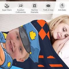 Lofaris Personalized Photo Cartoon Hug Policeman Boy Blanket