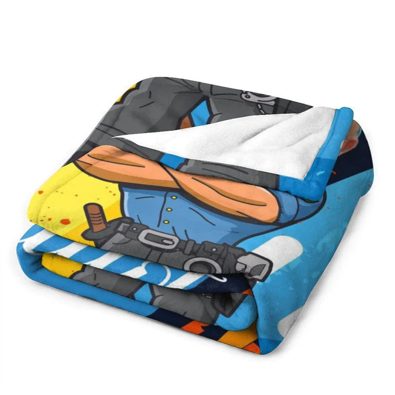 Lofaris Personalized Photo Cartoon Hug Policeman Boy Blanket