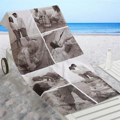 Lofaris Personalized Photo Collage Black White Beach Towel