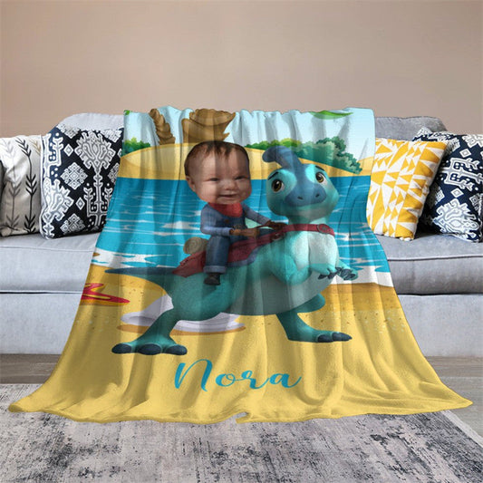 Lofaris Personalized Photo Cowboy Dinosaur Beach Sea Blanket