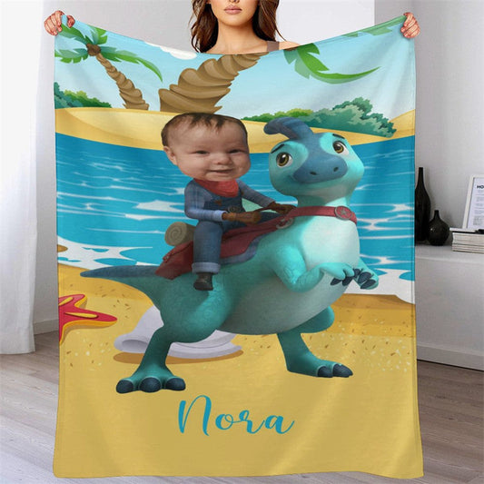 Lofaris Personalized Photo Cowboy Dinosaur Beach Sea Blanket