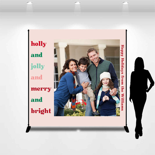 Lofaris Personalized Photo Fimily Happy Holidays Backdrop