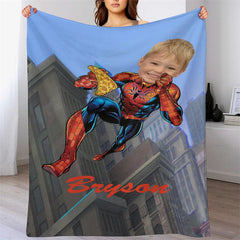 Lofaris Personalized Photo Flying Hero Pizza City Blanket