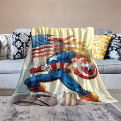 Lofaris Personalized Photo Strong Superman Usa Flag Blanket