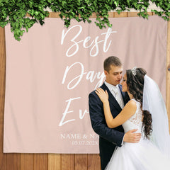 Lofaris Personalized Pink Best Day Ever Wedding Backdrop Banner