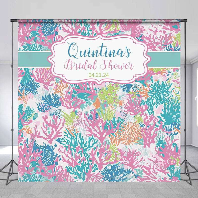 Lofaris Personalized Pink Blue Corals Bridal Shower Backdrop