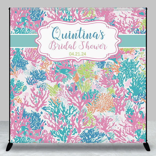 Lofaris Personalized Pink Blue Corals Bridal Shower Backdrop