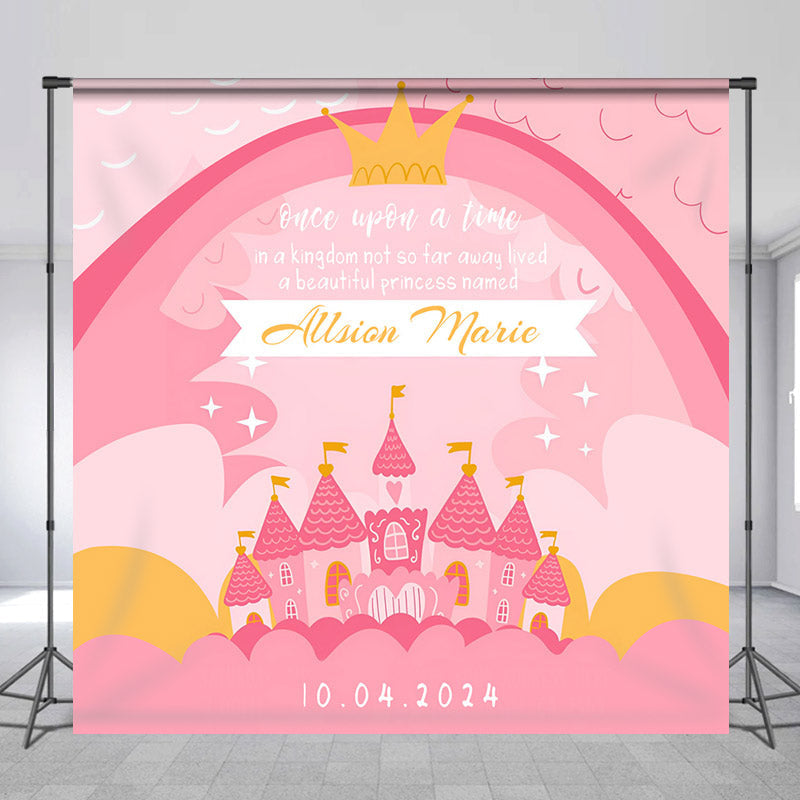 Personalized Pink Castle Princess Birthday Backdrop - Lofaris