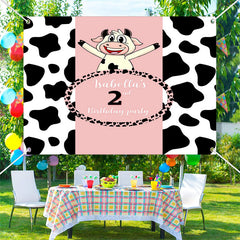 Lofaris Personalized Pink Cow Pattern 2nd Birthday Backdrop