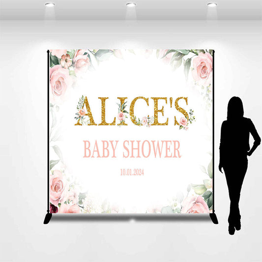 Lofaris Personalized Pink Floral Bokeh Baby Shower Backdrop