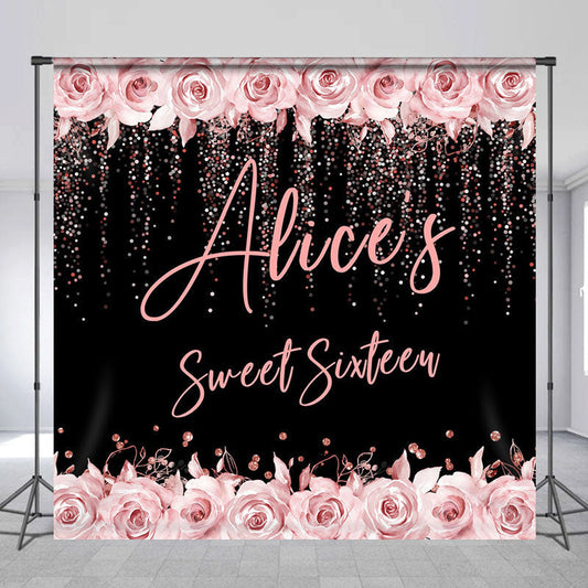 Lofaris Personalized Pink Floral Bokeh Dot Birthday Backdrop