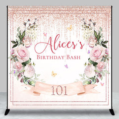 Lofaris Personalized Pink Floral Leaves Birthday Backdrop