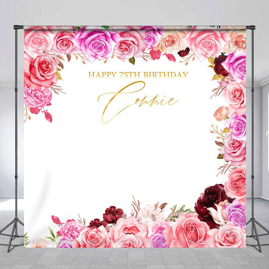 Lofaris Personalized Pink Floral White 75Th Birthday Backdrop