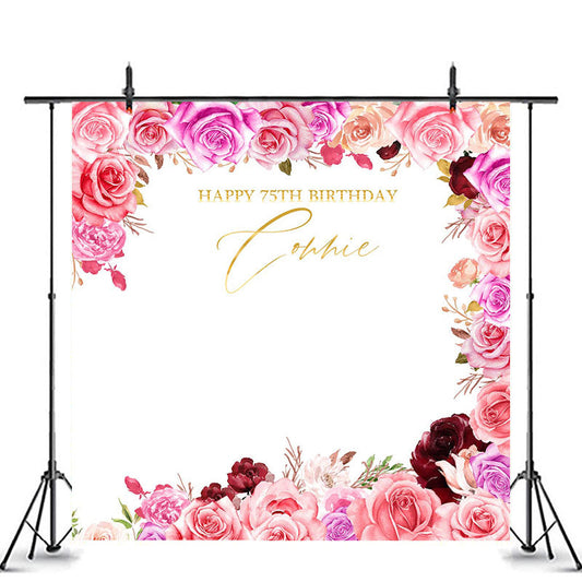 Lofaris Personalized Pink Floral White 75Th Birthday Backdrop