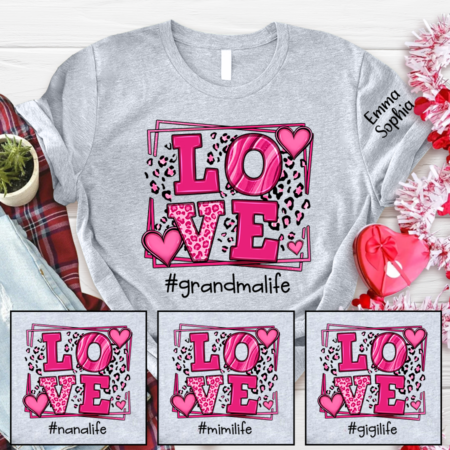 Lofaris Personalized Pink Love Grandmalife Kids Name T - Shirt