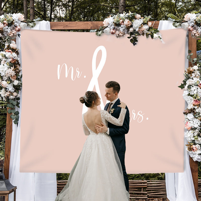 Lofaris Personalized Pink Mr And Mrs Wedding Backdrop Banner