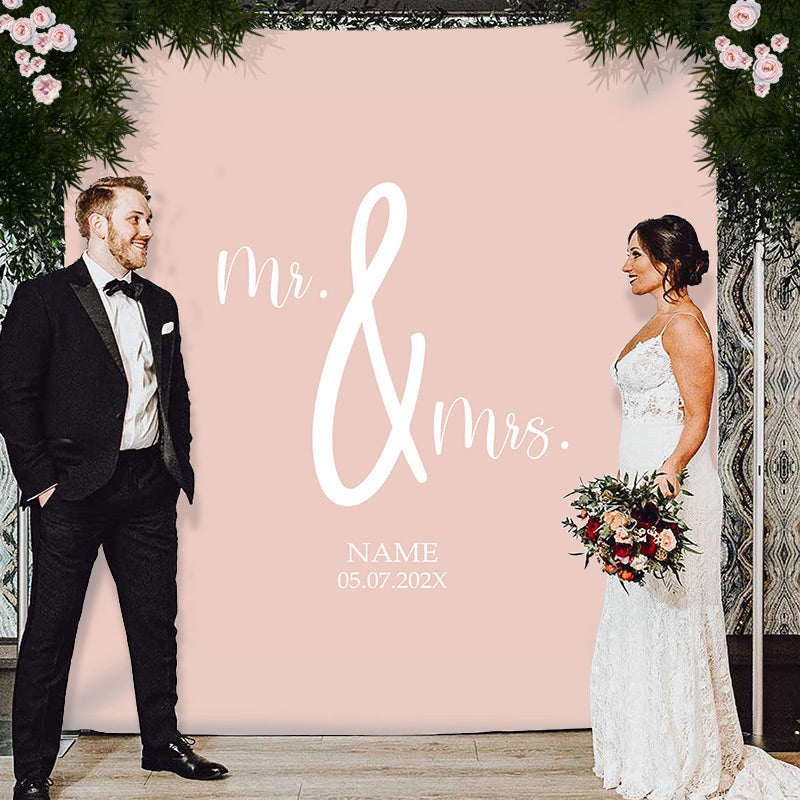 Lofaris Personalized Pink Mr And Mrs Wedding Backdrop Banner