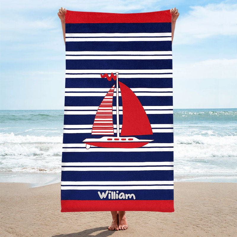 Lofaris Personalized Printed Sailboat Beach Towel For Kids