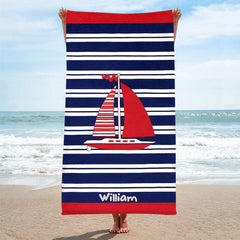 Lofaris Personalized Printed Sailboat Beach Towel For Kids