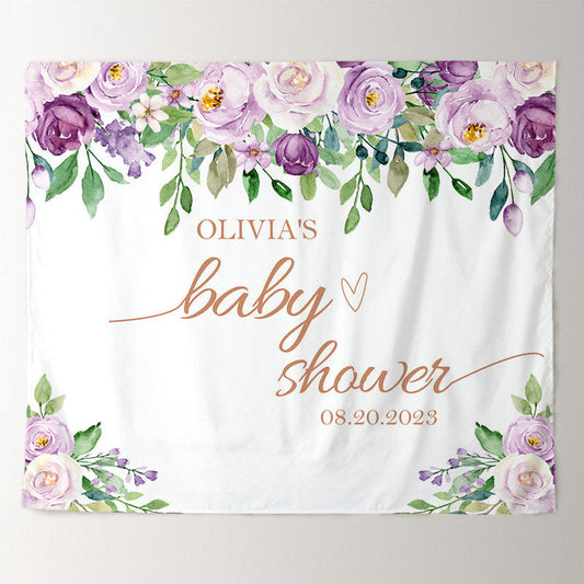 Lofaris Personalized Purple Floral Baby Shower Backdrop