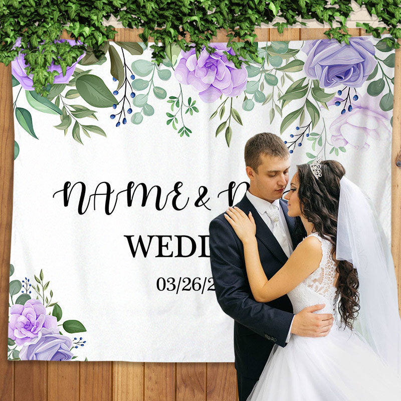 Lofaris Personalized Purple Floral Wedding Backdrop Banner