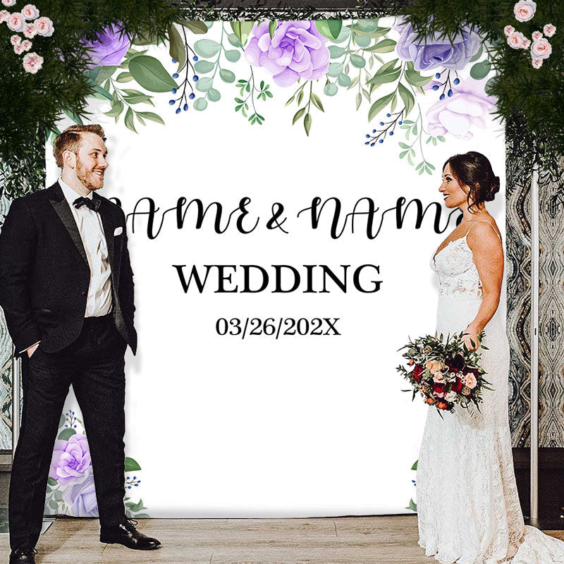 Lofaris Personalized Purple Floral Wedding Backdrop Banner