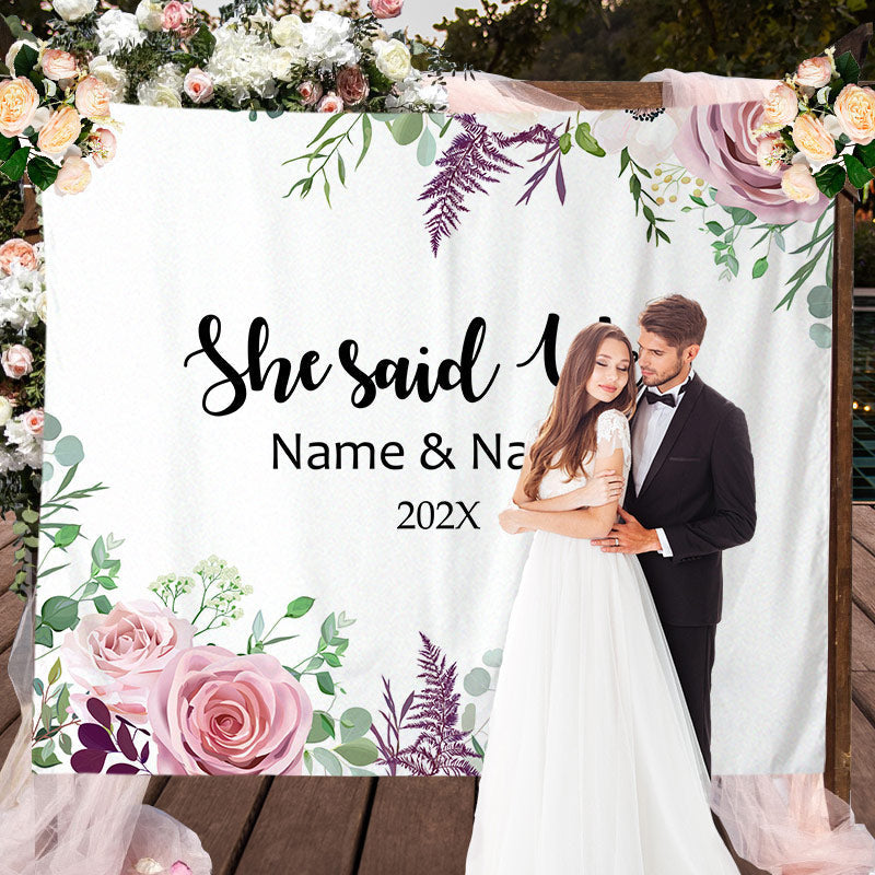 Lofaris Personalized Purple Floral Wedding Backdrop Decor Banner