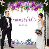Load image into Gallery viewer, Lofaris Personalized Purple Floral Wedding Photo Backdrop