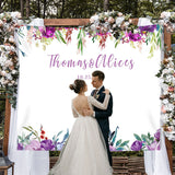 Load image into Gallery viewer, Lofaris Personalized Purple Floral Wedding Photo Backdrop