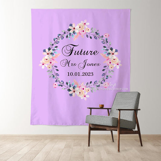 Lofaris Personalized Purple Wreath Bridal Shower Backdrop Decor