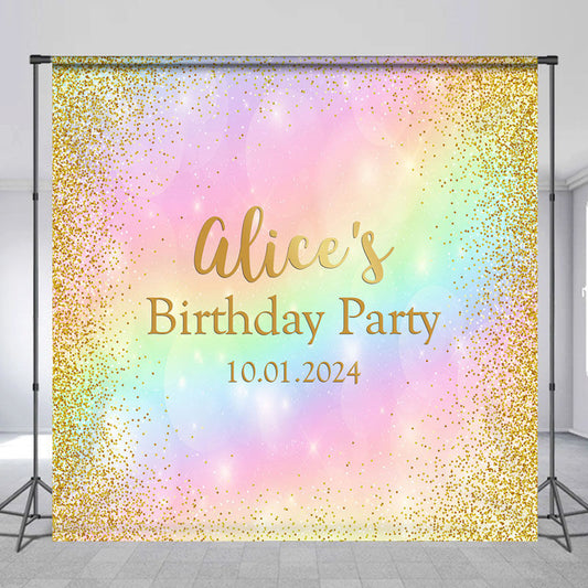 Lofaris Personalized Rainbow Gold Bokeh Birthday Backdrop
