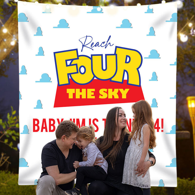 Lofaris Personalized Reach The Sky 4th Birthday Backdrop