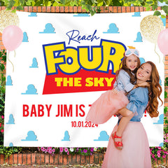 Lofaris Personalized Reach The Sky 4th Birthday Backdrop