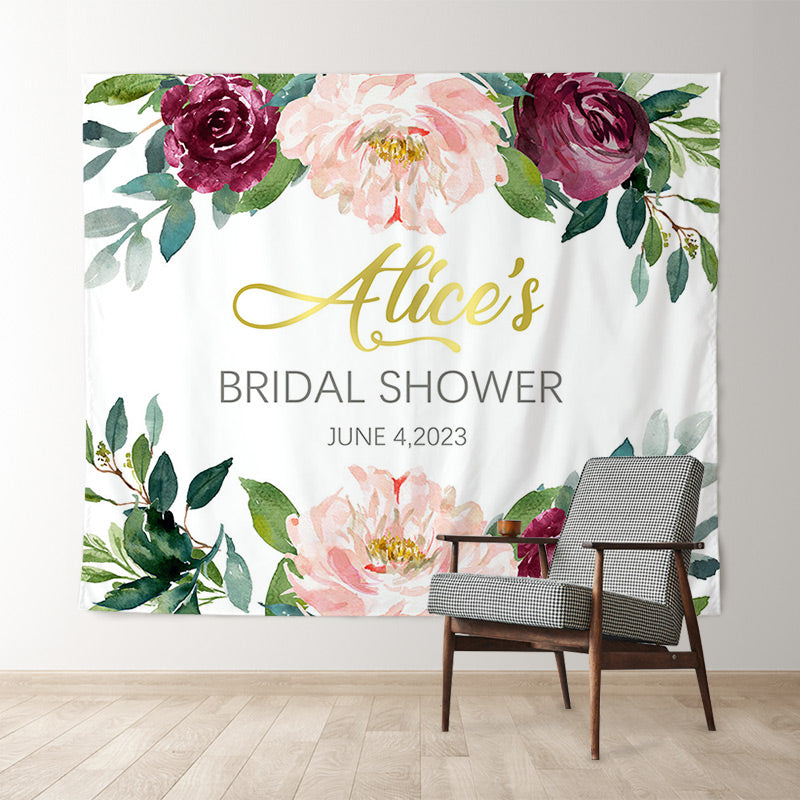 Lofaris Personalized Red And Pink Floral Bridal Shower Backdrop