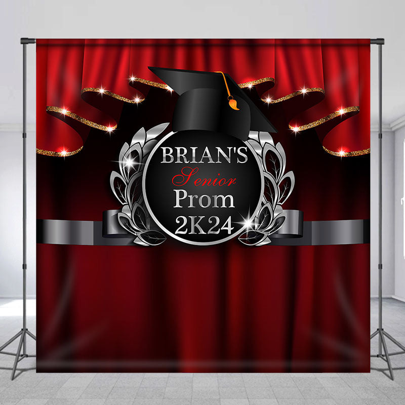 Lofaris Personalized Red Black Senior Prom 2K24 Theme Backdrop