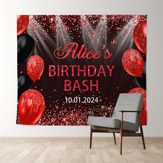 Lofaris Personalized Red Sparkling Black Birthday Backdrop