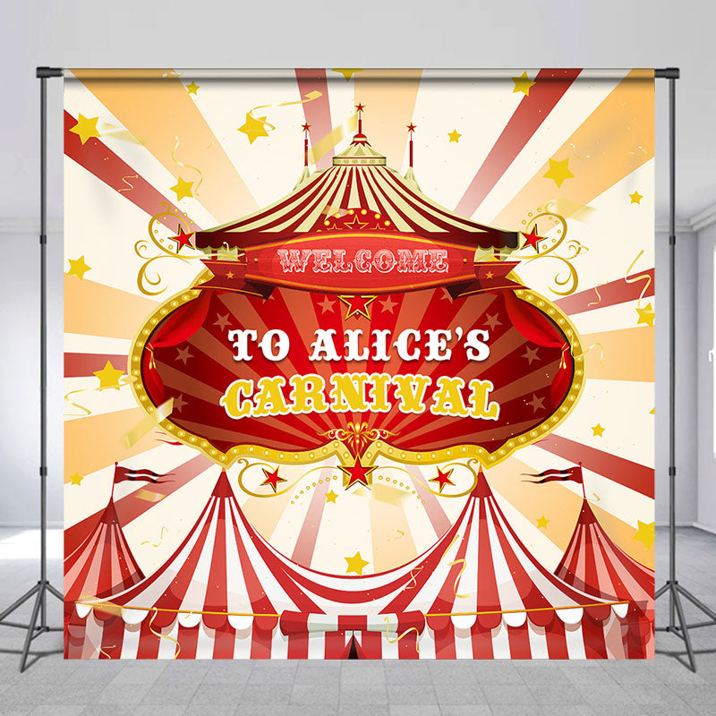 Personalized Red Stripe Circus Carnival Birthday Backdrop Lofaris