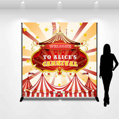 Lofaris Personalized Red Stripe Circus Carnival Birthday Backdrop