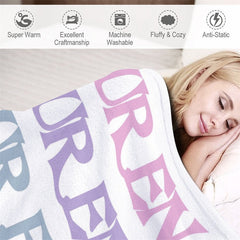 Lofaris Personalized Repeat Name Colorful White Blanket