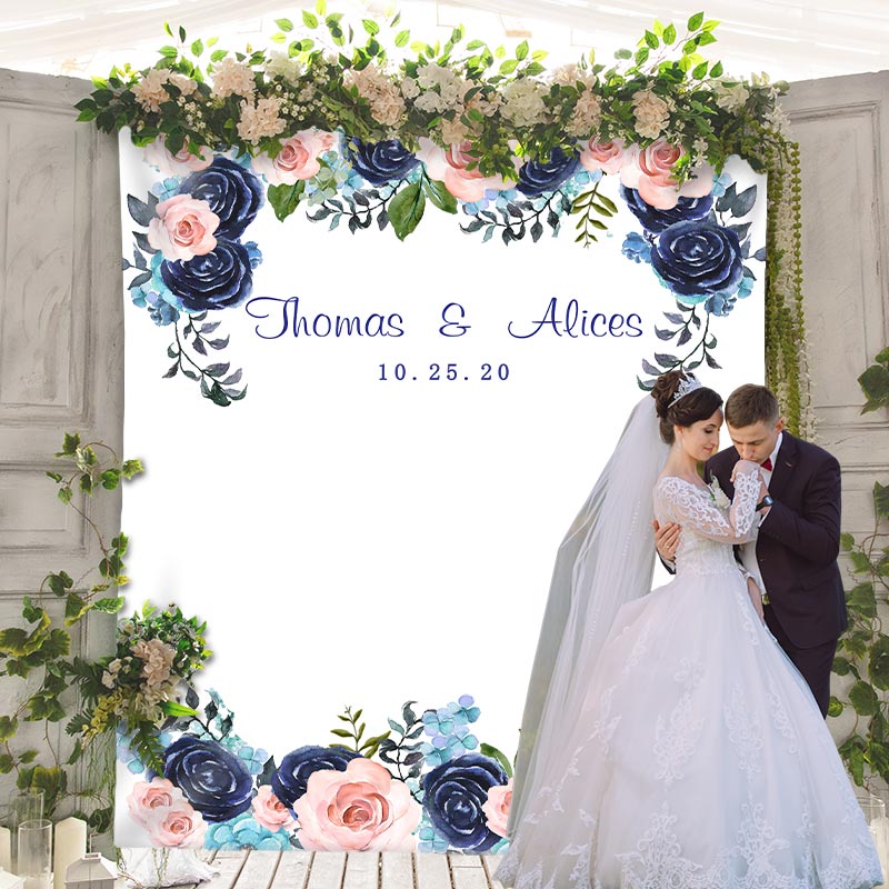 Lofaris Personalized Royal Blue Floral Wedding Backdrop Design