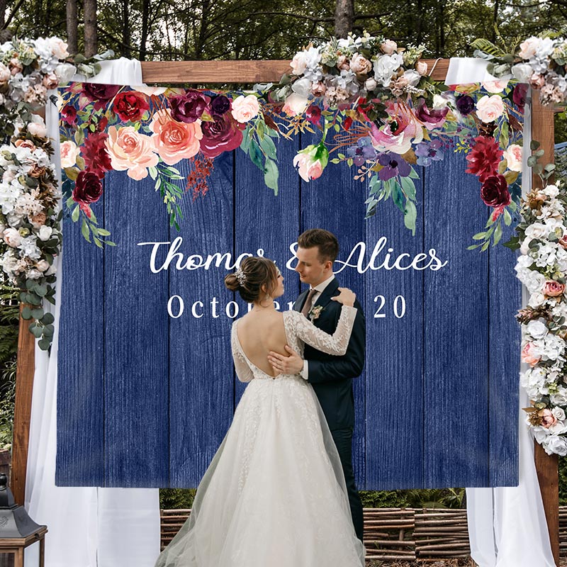 Lofaris Personalized Royal Blue Floral Wedding Backdrop for Reception