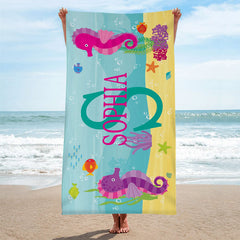 Lofaris Personalized Sea Animals Name Beach Towel For Kids