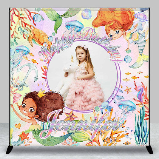 Lofaris Personalized Sea World Mermaid Birthday Backdrop