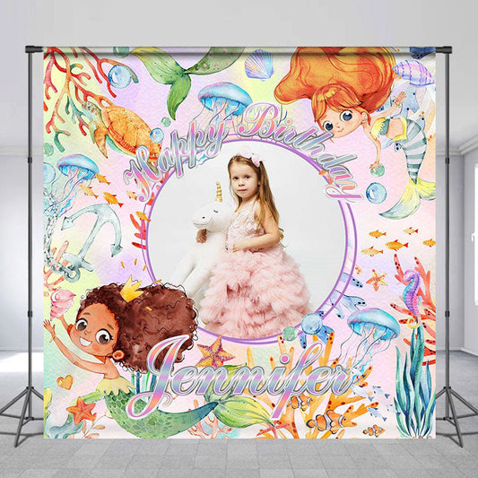 Lofaris Personalized Sea World Mermaid Birthday Backdrop